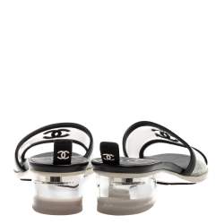 Pre Owned Chanel Black PVC And Leather CC Flat Slides Size 38.5