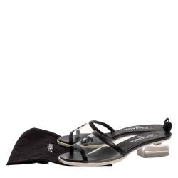 Pre Owned Chanel Black PVC And Leather CC Flat Slides Size 38.5