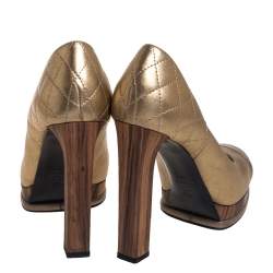 Chanel Metallic Gold/Bronze Quilted Leather CC Platform  Pumps Size 39