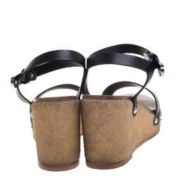 مملوكة مسبقًا Chanel Black Leather Wedge Platform Sandals Size 37