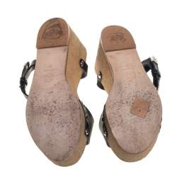 مملوكة مسبقًا Chanel Black Leather Wedge Platform Sandals Size 37