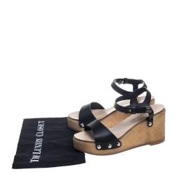 مملوكة مسبقًا Chanel Black Leather Wedge Platform Sandals Size 37