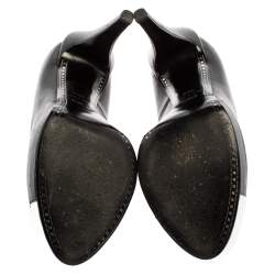 Pre Owned Chanel Black/Silver Leather CC Cap Toe Platform Pumps Size 38.5