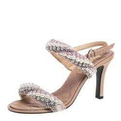 Pre Owned صندل شانيل سير لؤلؤ جلد بيج مقاس 39