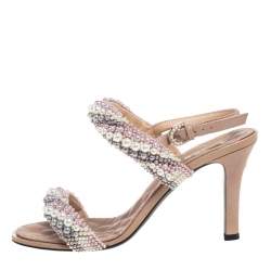 Pre Owned صندل شانيل سير لؤلؤ جلد بيج مقاس 39