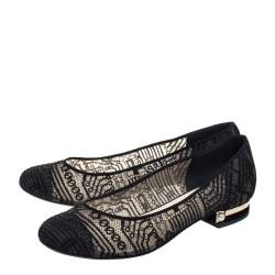 Pre Owned حذاء باليرينا فلات شانيل دانتيل أسود مقدمة منفصلة سي سي مقاس 40.5