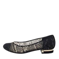 Pre Owned حذاء باليرينا فلات شانيل دانتيل أسود مقدمة منفصلة سي سي مقاس 40.5