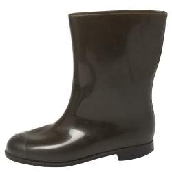Chanel Grey Rubber CC Slip On Ankle Length Boots Size 37