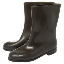 Chanel Grey Rubber CC Slip On Ankle Length Boots Size 37