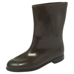 Chanel Grey Rubber CC Slip On Ankle Length Boots Size 37
