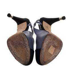 Chanel Grey/Black Leather And Canvas Slingback Sandals Size 39.5