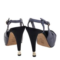 Chanel Grey/Black Leather And Canvas Slingback Sandals Size 39.5