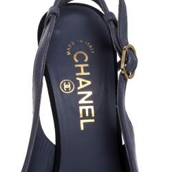 Chanel Grey/Black Leather And Canvas Slingback Sandals Size 39.5