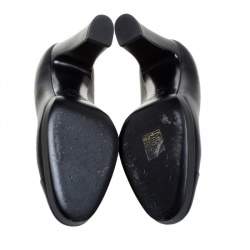 Pre Owned حذاء كعب عالى شانيل كعب عريض غطاء مقدمة سى سى جلد أسود مقاس 36