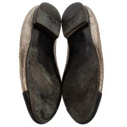 مملوكة مسبقًا Chanel Black/Metallic Gold Glitter Suede CC Cap Toe Ballet Flats Size 37