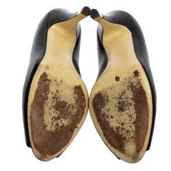 Pre Owned حذاء كعب عالى شانيل مقدمة مفتوحة كعب سى سى جلد أسود مقاس 37.5