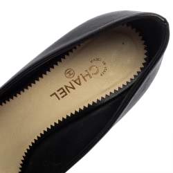 Pre Owned حذاء كعب عالى شانيل مقدمة مفتوحة كعب سى سى جلد أسود مقاس 37.5