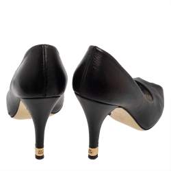 Pre Owned حذاء كعب عالى شانيل مقدمة مفتوحة كعب سى سى جلد أسود مقاس 37.5