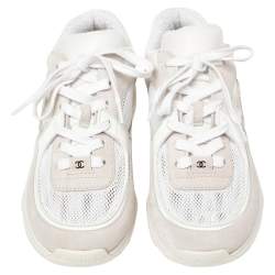 Chanel White Mesh And Leather CC Lace Up Sneakers Size 39