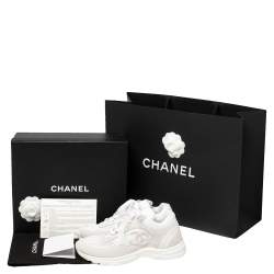 Chanel White Mesh And Leather CC Lace Up Sneakers Size 39