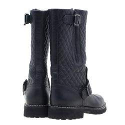 Chanel Black Quilted Leather Double Buckle Flat Boots  Size 37.5 
