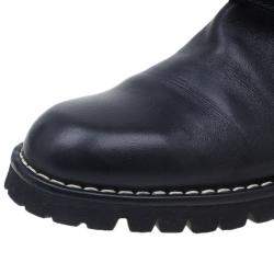 Chanel Black Quilted Leather Double Buckle Flat Boots  Size 37.5 