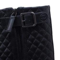 Chanel Black Quilted Leather Double Buckle Flat Boots  Size 37.5 