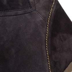 Chanel Grey Suede Chain-Link Wedge Knee Length Boots Size 40.5