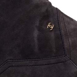 Chanel Grey Suede Chain-Link Wedge Knee Length Boots Size 40.5