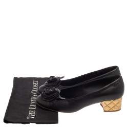 Pre Owned حذاء كعب عالي شانيل كاميليا جلد أسود مقاس 40.5