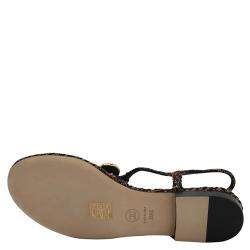 Chanel Black Tweed T Strap Thong Sandals Size EU 38.5