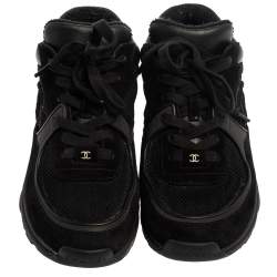 مملوكة مسبقًا Chanel Black Suede And Mesh CC Sneakers Size 37