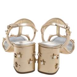 Chanel Gold Leather Star And Pearl Embellished T Strap Sandals Size 39.5