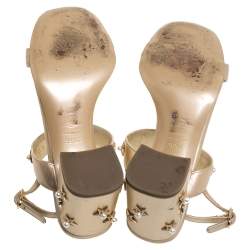 Chanel Gold Leather Star And Pearl Embellished T Strap Sandals Size 39.5