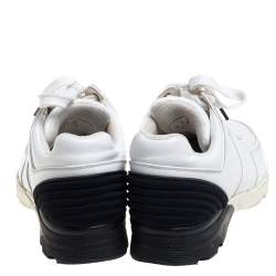 مملوكة مسبقًا Chanel White/Black Leather And Fabric CC Low Top Sneakers Size 40