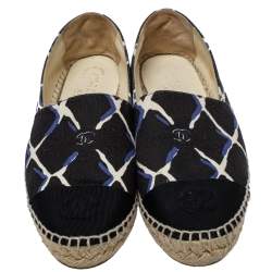 Pre Owned Chanel Black Lattice Print Canvas Coco Beach CC Espadrilles Size 36
