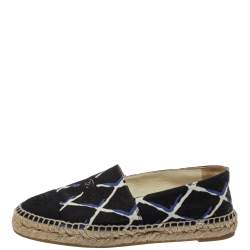 Pre Owned Chanel Black Lattice Print Canvas Coco Beach CC Espadrilles Size 36