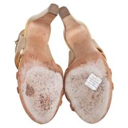 Pre Owned Chanel Two Tone Camellia Leather T-Strap Sandals Size 42