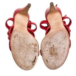 مملوكة مسبقًا صندل شانيل سير كاحل كاميليا جلد أحمر مقاس 37.5