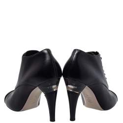  Chanel Black Leather Lucite Pearl Heel Lace Up Ankle Boots Size 42
