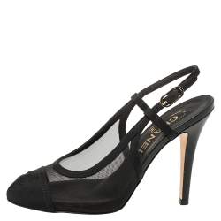 مملوكة مسبقًا Chanel Black Mesh And Fabric CC Cap Toe Slingback Sandals Size 36
