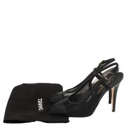 مملوكة مسبقًا Chanel Black Mesh And Fabric CC Cap Toe Slingback Sandals Size 36