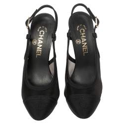 مملوكة مسبقًا Chanel Black Mesh And Fabric CC Cap Toe Slingback Sandals Size 36