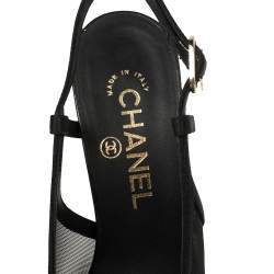مملوكة مسبقًا Chanel Black Mesh And Fabric CC Cap Toe Slingback Sandals Size 36