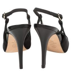 مملوكة مسبقًا Chanel Black Mesh And Fabric CC Cap Toe Slingback Sandals Size 36