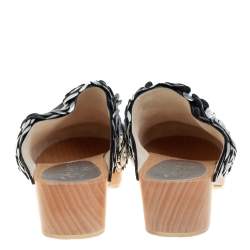 Pre Owned Chanel Metallic Silver Camellia Embellished CC Lock Wooden Clogs Size 39.5