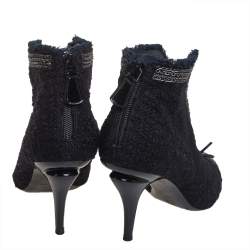 Chanel Black Tweed And Patent Leather CC Cap Toe Ankle Booties Size 41