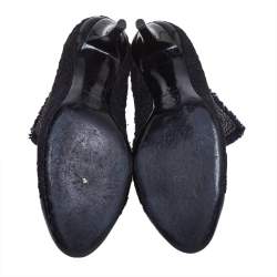 Chanel Black Tweed And Patent Leather CC Cap Toe Ankle Booties Size 41