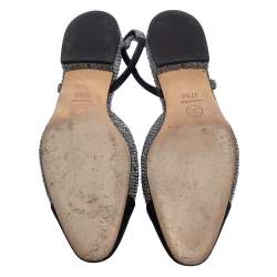 Pre Owned Chanel Black/Grey Tweed And Fabric Cap Toe Slingback Flats Size 37.5