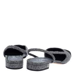 Pre Owned Chanel Black/Grey Tweed And Fabric Cap Toe Slingback Flats Size 37.5